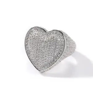 Anillo de Corazón de Lujo con 5 Circonitas para Hombre y Mujer, Chapado en Oro Real de 18k, Joyería Hiphop, Tendencia de Moda - Product Image 3