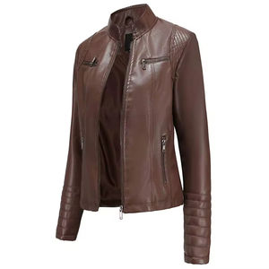 Chaqueta de cuero genuino para mujer con textura suave, líneas de puntadas fuertes y decoración de bordado para un aspecto elegante que se adapta a todos los estilos - Product Image 5