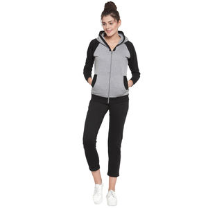 Personalizado 100% algodón de las mujeres Zip up V cuello Oversize Hoodies Set señoras chándal personalizado marca Logo sudaderas con capucha conjuntos - Product Image 1