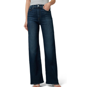 Alta calidad básica Slim Fit lavado pierna recta Denim mujeres transpirable pierna ancha botón decoración fábrica precio barato cintura media - Product Image 3