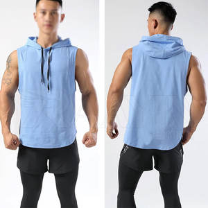 Camisetas sin mangas con capucha de entrenamiento para hombre, sudaderas con capucha de gimnasio sin mangas de entrenamiento deportivo, camisetas musculares de corte de culturismo de punto transpirable - Product Image 6