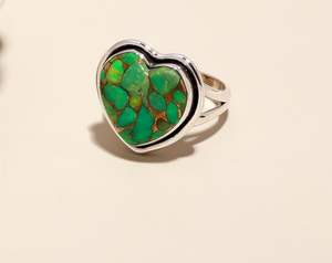 Anillo de Corazón de Plata de Ley 925, Joyería Fina Clásica con Piedra Preciosa de Turquesa y Cobre, Regalo para Aniversarios, Bodas, Fiestas de Compromiso - Product Image 4