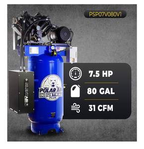 Compresor de Aire Industrial Metálico Silencioso OEM de Fábrica para Bricolaje, 7.5HP, 80 Galones, Vertical, 2 Etapas, 31CFM, 230V, Monofásico, con Sistema de Drenaje Automático - Product Image 3