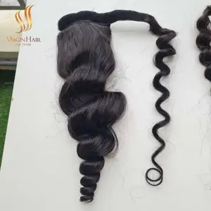 Harga Grosir Kuncir Rambut Manusia 100% Gaya Kustom Warna Alami Kualitas Tinggi Rambut Virgin Mentah Vietnam