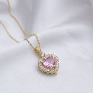 Corazón diseño rosa cuarzo CZ piedra mujeres encanto collar venta al por mayor artesanía 925 joyería de plata - Product Image 4