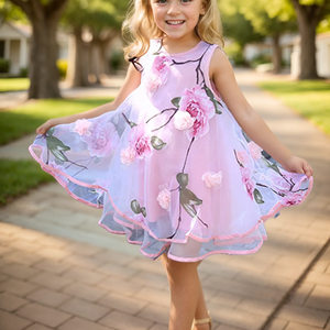 Vestido Floral Bohemio de Verano para Niñas, Estilo Línea A, Poliéster, Elegante, para Bodas y Ocasiones Especiales (4-6 Años) - Product Image 6