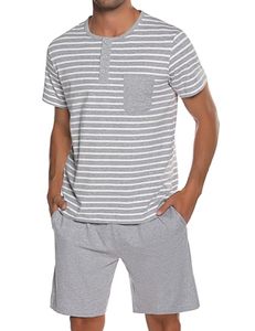 Pijama de Dos Piezas para Hombre, con Cuello Alto, Manga Larga, Rayas, Transpirable, Estilo Coreano, Informal, de Algodón, para Otoño - Product Image 1
