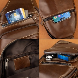 High Fashion Men's LCB-0060B Genuine Leather Sling <b>Bag</b> Vintage Multifunction Outdoor Shoulder <b>Bag</b> <b>Anti</b> <b>Theft</b> Front Chest Design - Product Image 6