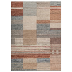 Tapis en laine ivoire Blythe noué à la main, grand format, design patchwork pour la décoration de la maison, du salon ou du couloir - LSEA-1372 - Product Image 1