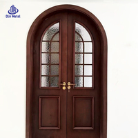 Puerta Abatible de Vidrio de Estilo Francés Moderno para Uso Residencial, Puertas y Ventanas Arqueadas de Aleación de Aluminio Negro Personalizadas