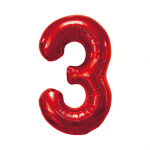 ลูกโป่งปาร์ตี้รูปเลข 3 สีแดง ขนาด 45 ซม. บรรจุฮีเลียม สำหรับตกแต่งงานปาร์ตี้ - Product Image 2