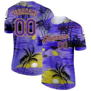 Camiseta de manga corta con estampado de árbol de playa Hawaiano Unisex personalizada de fábrica, camisa de verano de media manga con cuello redondo de algodón polivinílico de secado rápido - Product Image 1