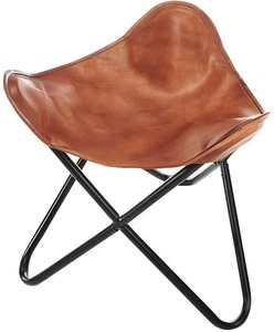 Repose-pieds papillon en cuir véritable marron fait à la main avec tabouret pliable noir chaise de loisirs confortable pour salle à manger et chambre à coucher - Product Image 1