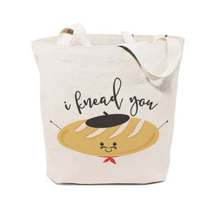 Sac fourre-tout en toile de coton de couleur unie avec fermeture à cordon zippé pour usage quotidien, logo personnalisable - 'I Knead You' - Product Image 1