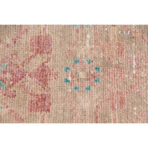 Turkish Vintage Runner Rug 3.1x9.5 ft, <b>Brown</b> Check Rug <b>Wool</b> - Product Image 5
