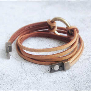Bracelet en cuir pour femme, anneau de cercle en laiton Bracelet en cuir Bracelet de corde nautique, Bracelet de surfeur - Product Image 2