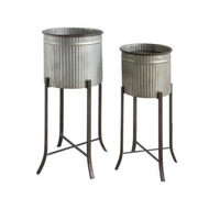 Juego de 2 soportes para macetas de flores de Metal galvanizado, forma cilíndrica grande para interior/exterior, hogar, jardín, decoración de vivero, suelo
