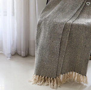 Hot Selling Jacquard Cotton Navy Blue Tassels <b>Pom</b> <b>Pom</b> Throw <b>Blankets</b> Home Decor Textile Available Private Label Factory Price - Product Image 2