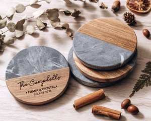 Sous-verres en bois de marbre gravés personnalisés cadeaux d'anniversaire sous-verre rond pour hommes cadeaux personnalisés pour Couple cadeau de la Saint-Valentin 2023 - Product Image 2