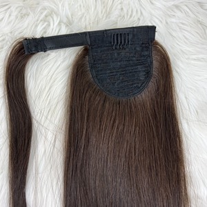 Estensioni di coda di cavallo in colore marrone naturale dritto: colori e stili personalizzati, 100% capelli vergini crudi vietnamiti