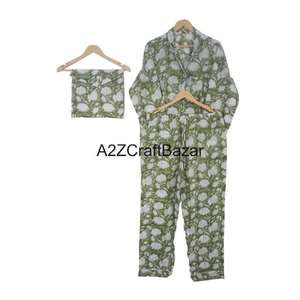 Ensemble de pyjamas en coton 100 % pur indien, élégant et écologique, imprimé à la main, vêtements de nuit uniques, tendance pour femmes - Product Image 5