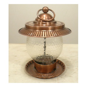 Antique Shine Copper Finished Metal Bird Feeder Glass <b>Dome</b> With Hanging <b>Ring</b> Ribbed Design for Indoor Outdoor Balcony Garden - Product Image 1