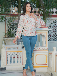 เสื้อเชิ้ตผู้หญิงพิมพ์ลายดอกไม้หลากสี ผ้าเรยอน สวมใส่สบาย มีปกเสื้อและแขนเสื้อแบบปกติ เหมาะสำหรับใส่ทำงานแบบลำลอง - Product Image 3