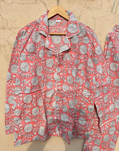 Pijama estampado a mano, Conjunto de pijama de algodón puro floral, ropa de noche de algodón indio - Product Image 2