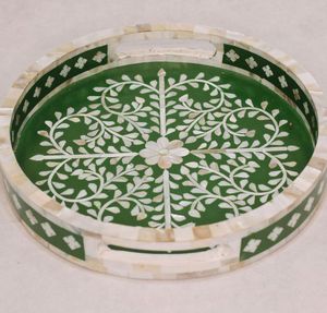 Elegante bandeja de té de madreperla para servir comida, bandeja con incrustaciones de fregona, nuevo diseño único, elegante y mejor, bandejas decorativas ecológicas - Product Image 3