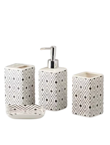 Juego de baño con diseño de bloque blanco y negro elegante para tocador, jabonera, soporte para cepillo de dientes y vaso, decoración del hogar - Product Image 4