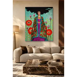 Fida Woman in Patterned Kaftan Among Poppies <b>Canvas</b> Print - Product Image 1