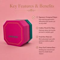 Caja de Regalo Octogonal Personalizada con Borde Dorado Floral de Margaritas y Puntos, Rosa Intenso y Verde Azulado, Empaque de Dos Piezas para Cosméticos Super Rose, OEM, MOQ de 100 Piezas