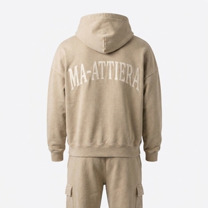 Conjunto de Sudadera con Capucha Beige y Pantalones Cargo para Hombre, Estilo Urbano, Oversize, de Algodón y Felpa, Venta al Por Mayor OEM - Product Image 3