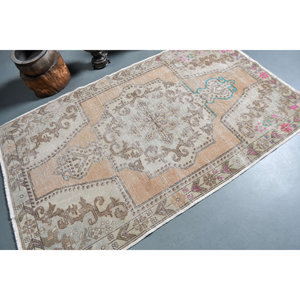 Alfombra turca Vintage Beige-Marrón 4,3X6,9 pies Tejido plano de lana con patrón de retazos para decoraciones de sala de estar Uso de pasillo - Product Image 2