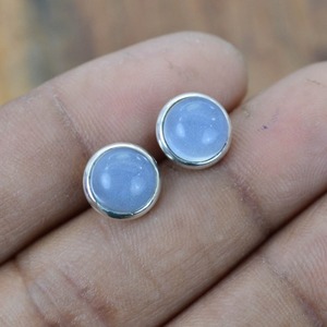 Pendientes de tuerca giratorios de Plata de Ley 925 para niñas, joyería fina hecha a mano, calcedonia, piedras preciosas naturales sólidas, regalos de joyería con sello 925 - Product Image 2
