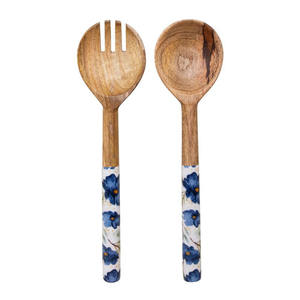 Ensemble de serveurs à salade en bois à poignée en résine, cuillère à mélanger, artisanat indien, incrustation, ensembles de cuillères pour le dîner - Product Image 1