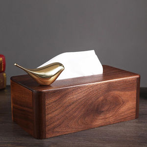 Porte-boîte à mouchoirs en bois de noyer Design floral moderne Distributeur de serviettes de bureau élégant pour la décoration de bureau à domicile - Product Image 4
