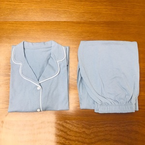 Nouvel arrivage : Ensemble de pyjama pour femme en gaze respirante, couleur unie, manches longues et pantalon, coupe ample et tendance, pour la maison. - Product Image 3