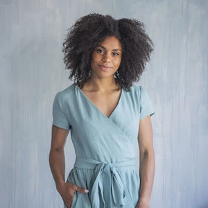 Robe Maxi d'été pour femmes manches longues taille naturelle enveloppement en lin écologique tissé teint uni à la mode été solide - Product Image 1