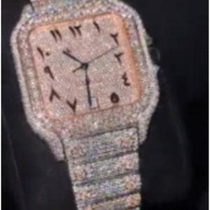 Men Luxury Iced Out <b>Watch</b> Square Case VVS1 Moissanite Stainless Steel <b>Arabic</b> <b>Numerals</b> Timepiece - Product Image 6
