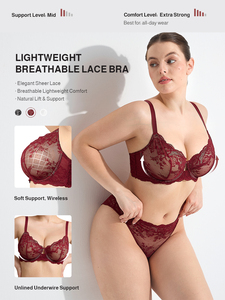Conjunto de sujetador y braga de encaje sin forro, transpirable, sin costuras, con aros y efecto push-up, talla grande, personalizado por Hexin, para mujer (Nylon/Spandex) - Product Image 2