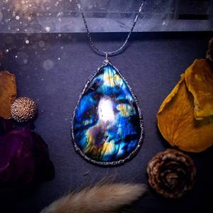 Flashy Vintage Plaqué Or Labradorite Pendentif Grand Fait À La Main En Argent Sterling Gothique Fée Sorcière Style Unique Artisan Bijoux - Product Image 1