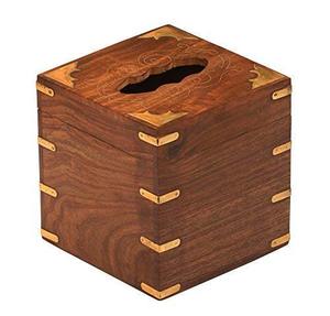 Caja de pañuelos de madera de mango pulido natural para interiores elegantes Caja de pañuelos de madera con mango de latón para un aspecto estético a bajo precio - Product Image 1