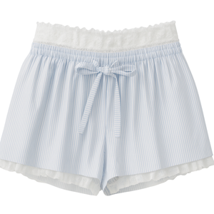 Shorts de pyjama décontractés pour femmes, en gros, sur mesure, en tricot côtelé haut de gamme, avec bordure en dentelle, respirants, à séchage rapide, élastiques, confortables, fabriqués en usine - Product Image 1