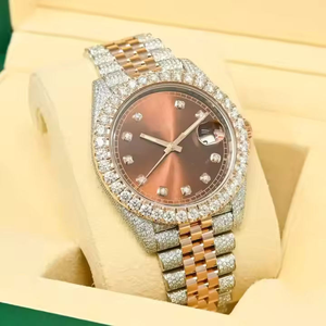 Reloj de Lujo Unisex de Alta Calidad con Movimiento Mecánico de Cuarzo Miyota, Resistente al Agua, con Cristal Analógico, Diamantes Moissanite y Acero Inoxidable de 20 mm, Color Marrón - Product Image 2