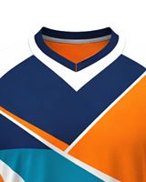 T-shirt de sport pour homme à col en V, blanc, bleu marine, orange, vert sarcelle, imprimé en blocs de couleur, polyester, séchage rapide, respirant, maillot de sport OEM