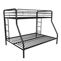 Lit superposé moderne noir en métal, double sur grand lit, avec échelle inclinée, barrière haute et bords arrondis pour chambre d'enfant
