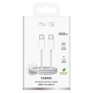 FABRIK 100W White 1m USB-C Power <b>Cable</b> PUCCC100WFABK4WHI - Product Image 2