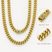 Ensemble collier et bracelet chaîne cubaine Miami en acier inoxydable plaqué or 14K 18K de 6mm à 14mm, chaîne à maillons cubains géométriques Monaco pour hommes, style Hip Hop