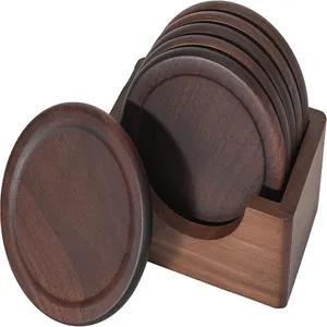 Posavasos de madera de nogal y bambú, posavasos cuadrado, personalizado, suministro directo de fábrica, para boda - Product Image 1